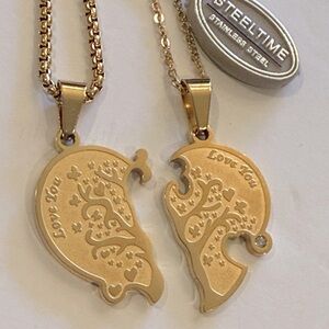 Steel time His & Hers 18 K Gold plated Heart “Love you”Pendant  Necklace Set